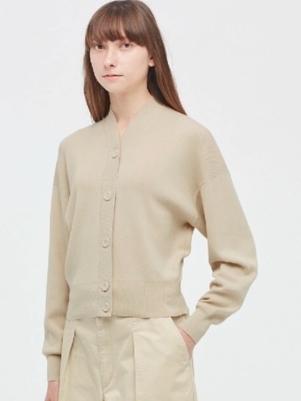 Uniqlo U Full Needle Cropped Long-Sleeve Cardigan in Natural